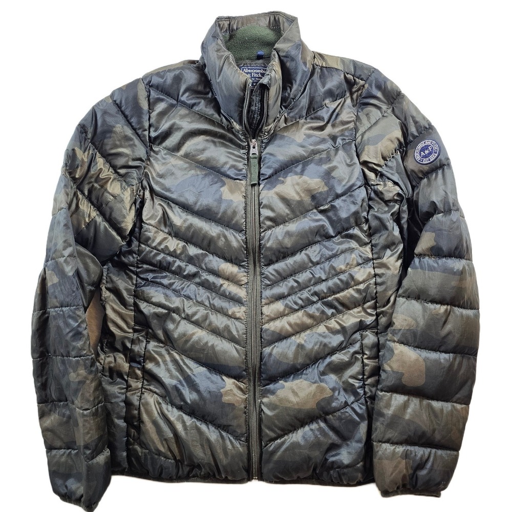 Abercrombie & Fitch Down Puffer Jacket Womens Medium Green Camo Packable